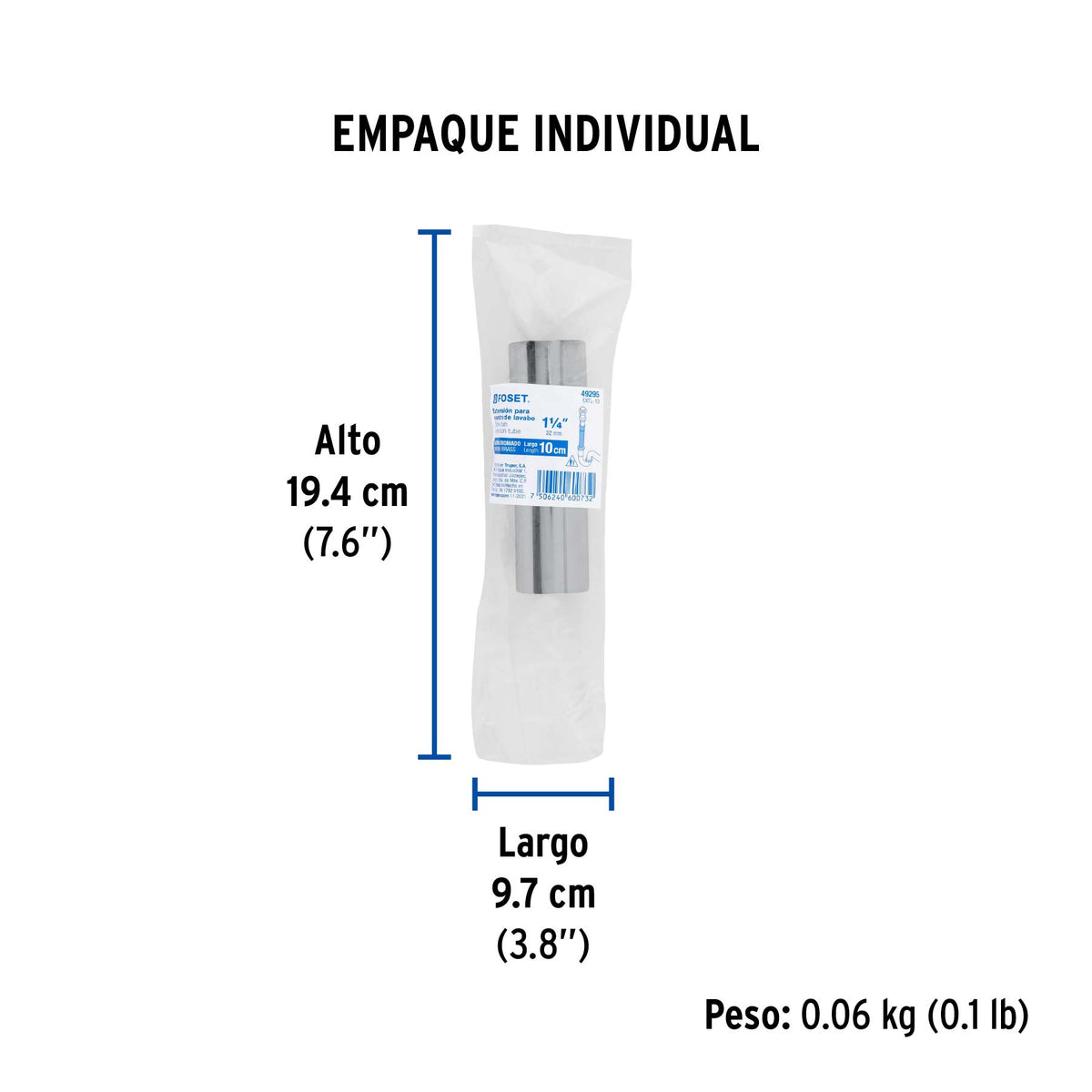 Extensión 10 cm latón cromado para contra de lavabo, 1-1/4" · vista 5