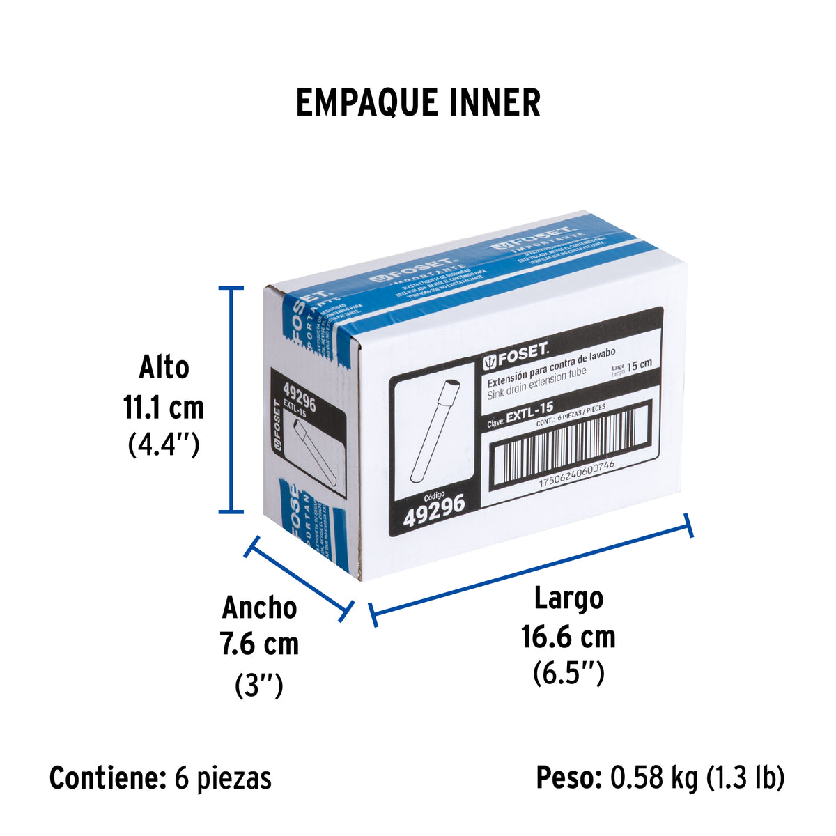 Extensión 15 cm latón cromado para contra de lavabo, 1-1/4" · vista 4