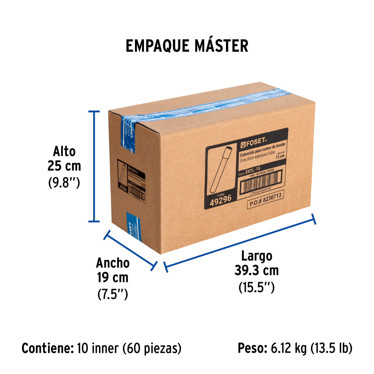 Extensión 15 cm latón cromado para contra de lavabo, 1-1/4" · vista 5