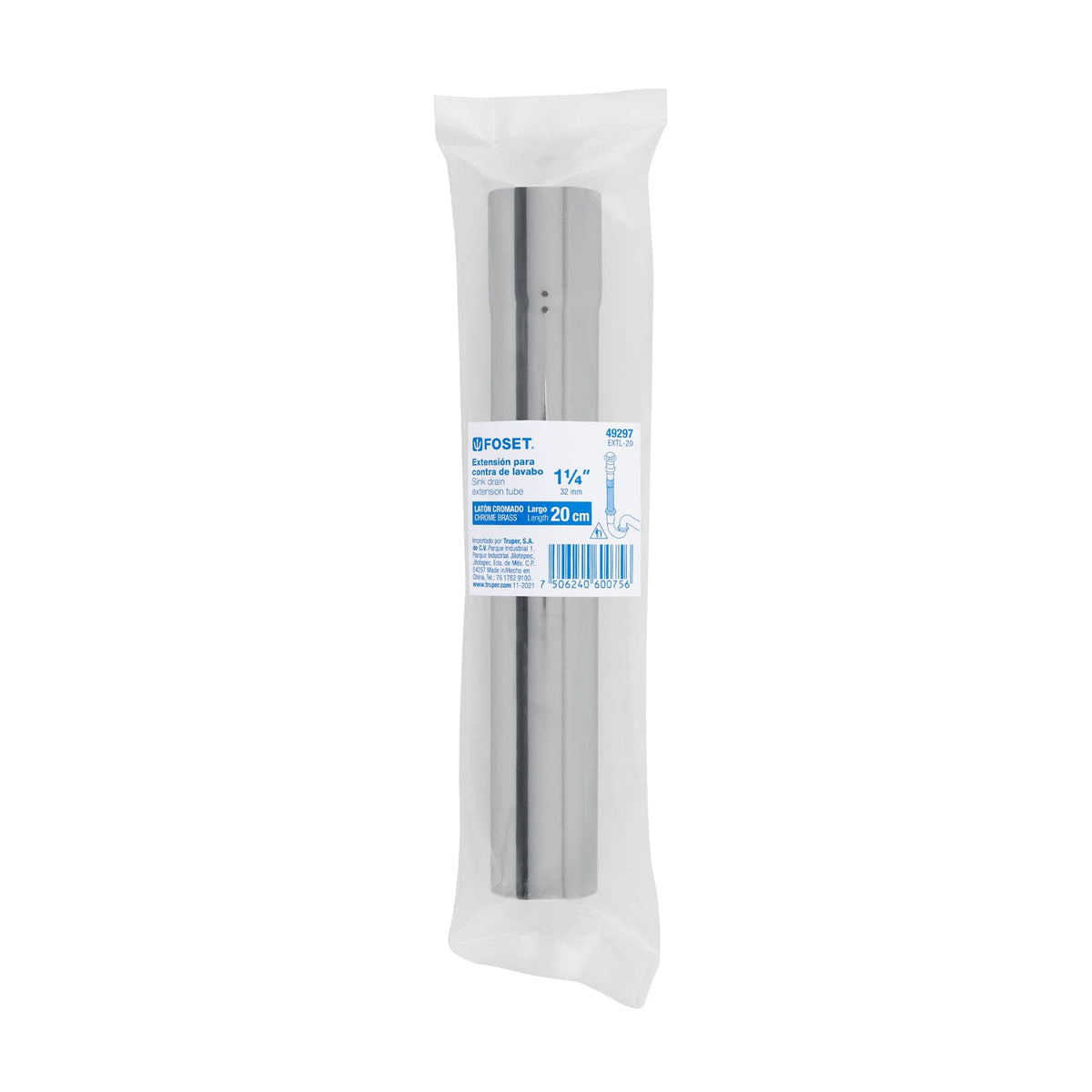 Extensión 20 cm latón cromado para contra de lavabo, 1-1/4" · vista 4