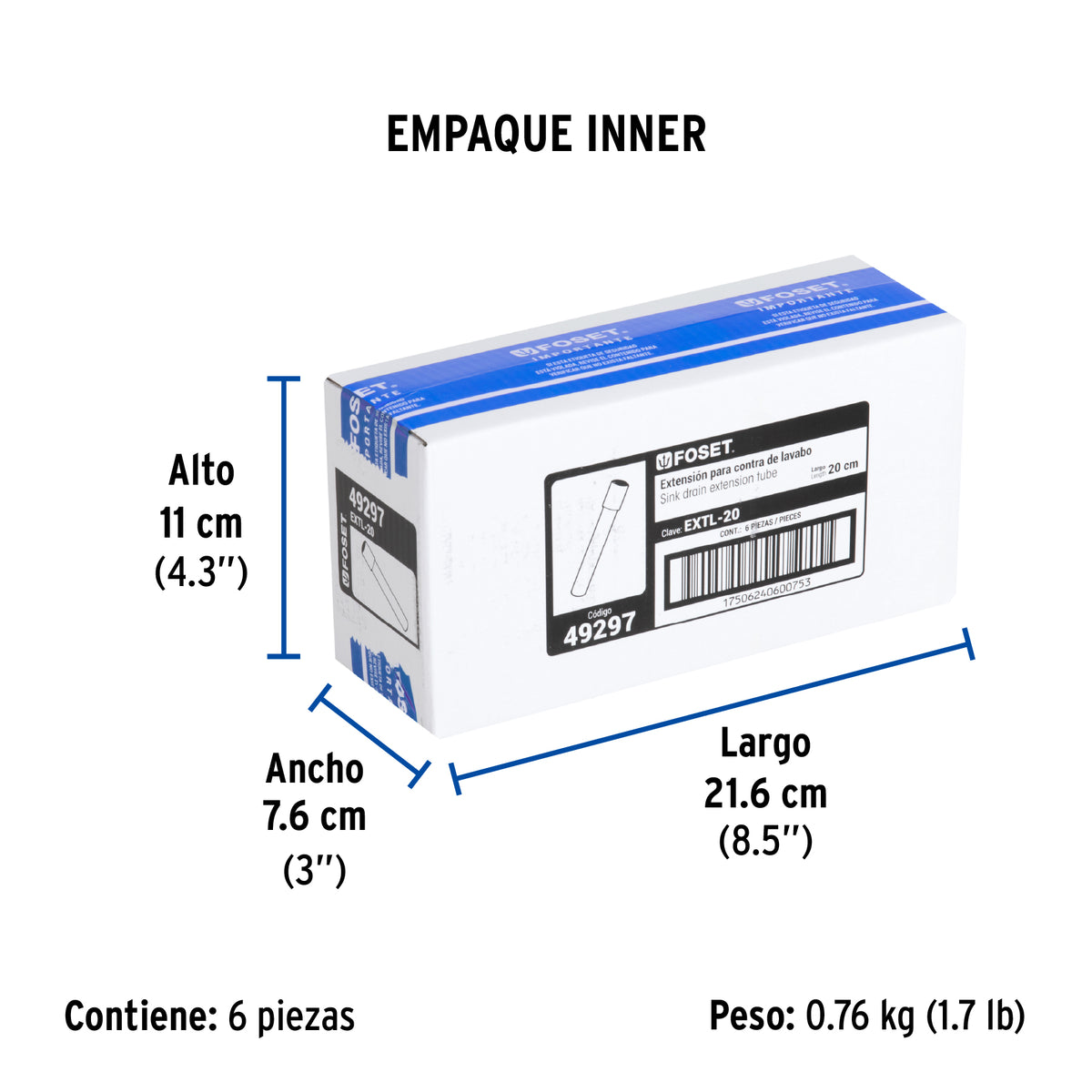 Extensión 20 cm latón cromado para contra de lavabo, 1-1/4" · vista 6