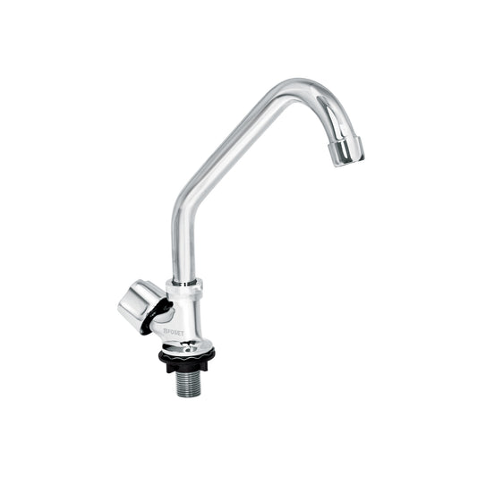 Llave individual para fregadero con cuello corto y maneral hexagonal