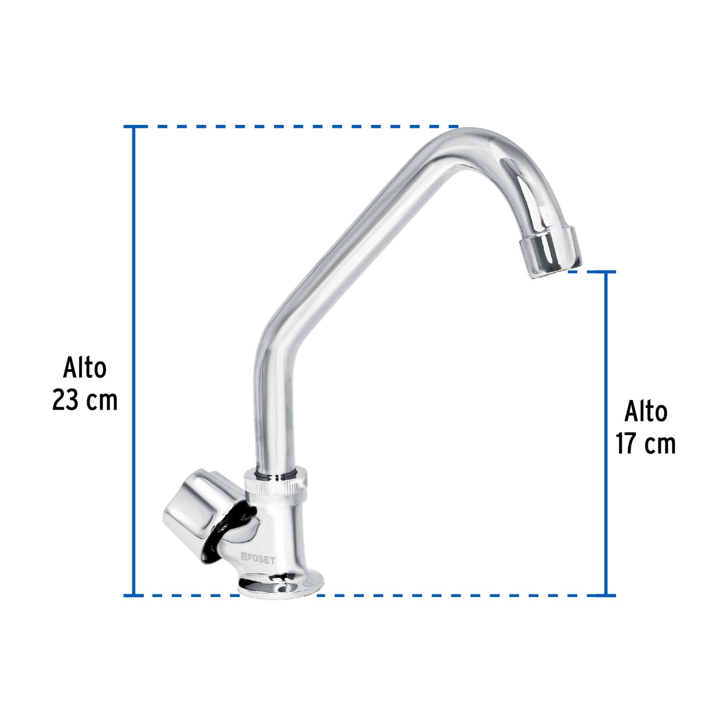 Llave individual para fregadero con cuello corto y maneral hexagonal