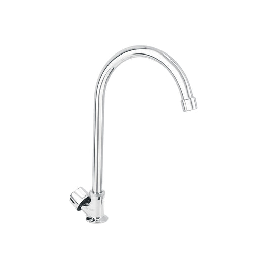 Llave individual para fregadero con cuello curvo y maneral hexagonal