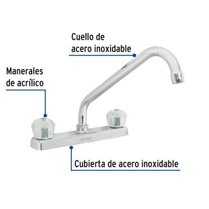 Mezcladora de 8" para fregadero con cuello largo y manerales acrílicos