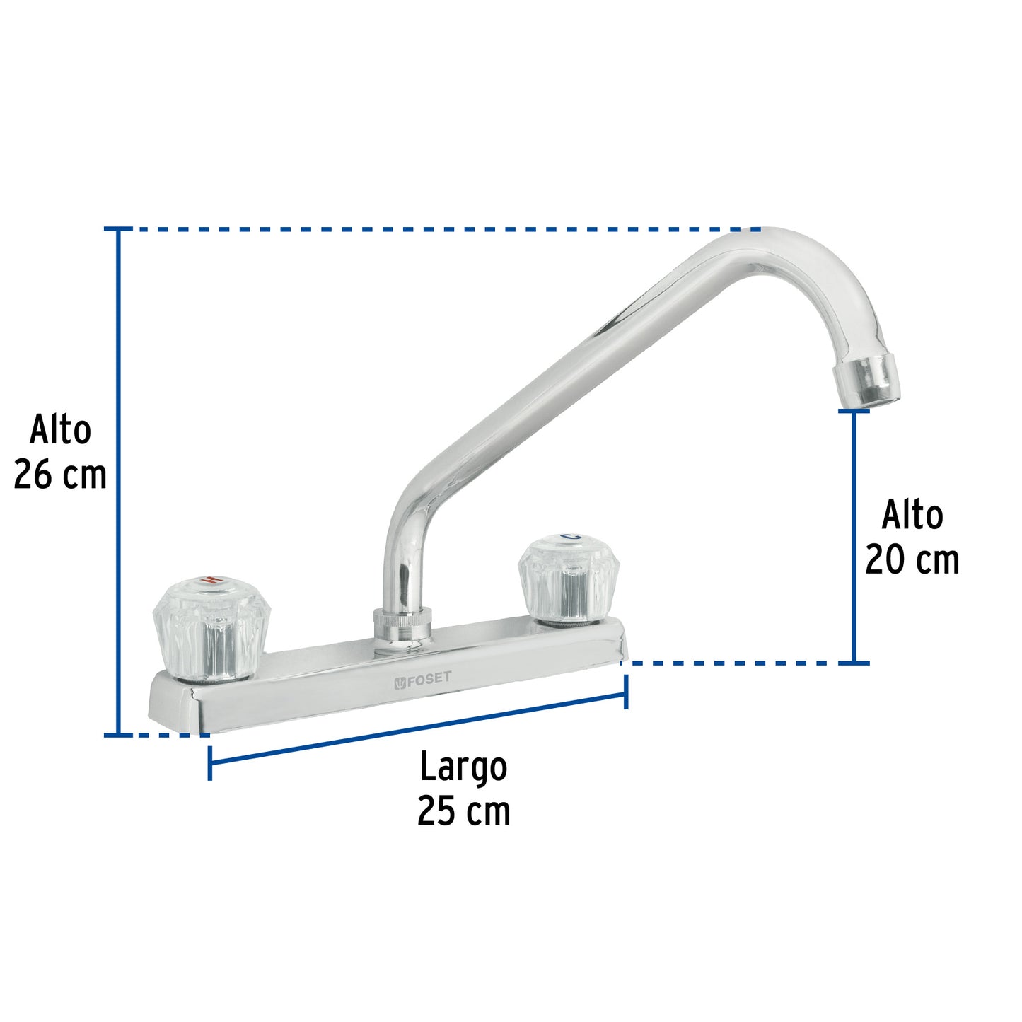 Mezcladora de 8" para fregadero con cuello largo y manerales acrílicos