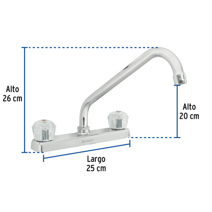 Mezcladora de 8" para fregadero con cuello largo y manerales acrílicos