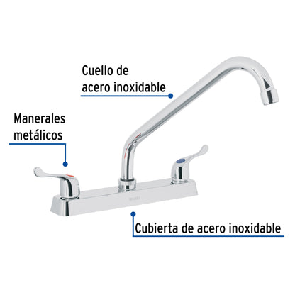 Mezcladora de 8" para fregadero con cuello largo y manerales tipo palanca