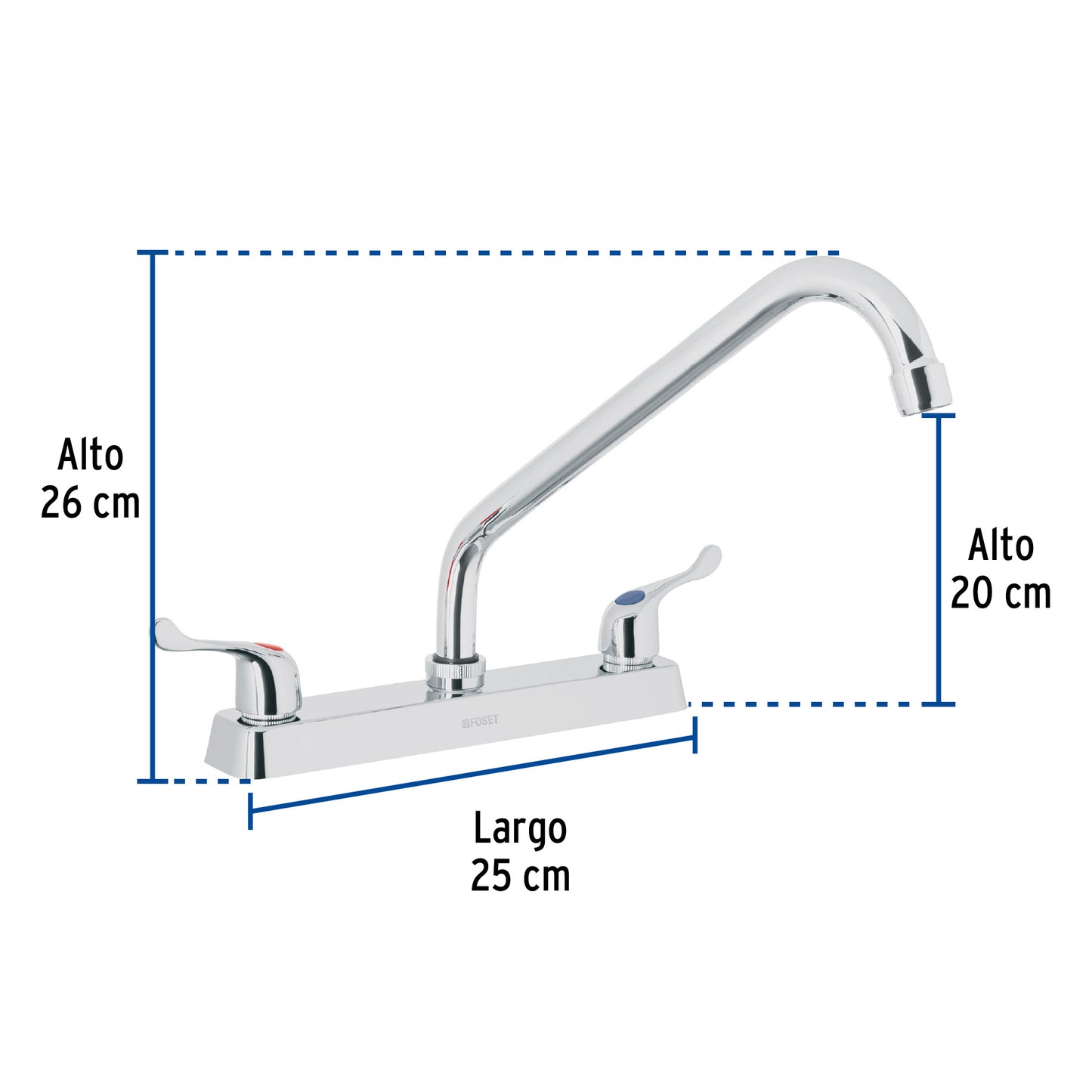 Mezcladora de 8" para fregadero con cuello largo y manerales tipo palanca