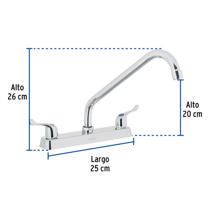 Mezcladora de 8" para fregadero con cuello largo y manerales tipo palanca