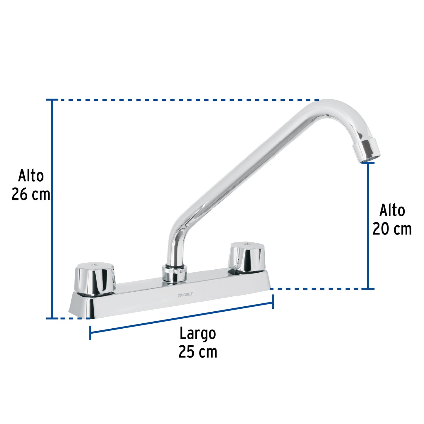 Mezcladora de 8" para fregadero con cuello largo y manerales hexagonales