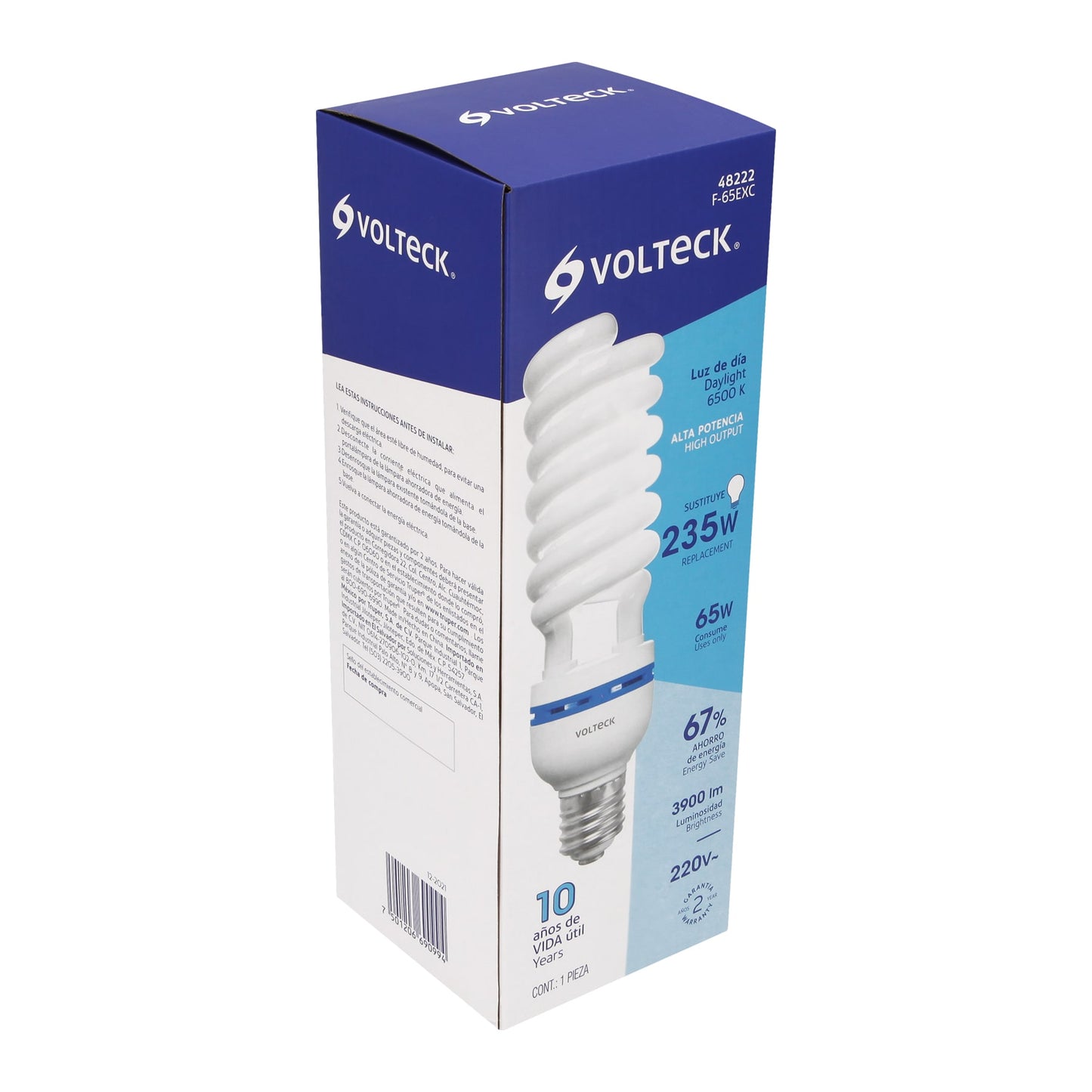 Lámpara espiral de 65 W con base E39 y luz de día