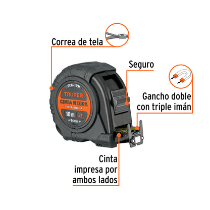 Flexómetro contra impactos 10 m, Cinta Negra 32 mm · vista 2