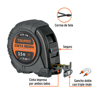 Flexómetro contra impactos 3.5 m, cinta negra 19 mm · vista 2