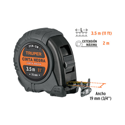 Flexómetro contra impactos 3.5 m, cinta negra 19 mm · vista 3