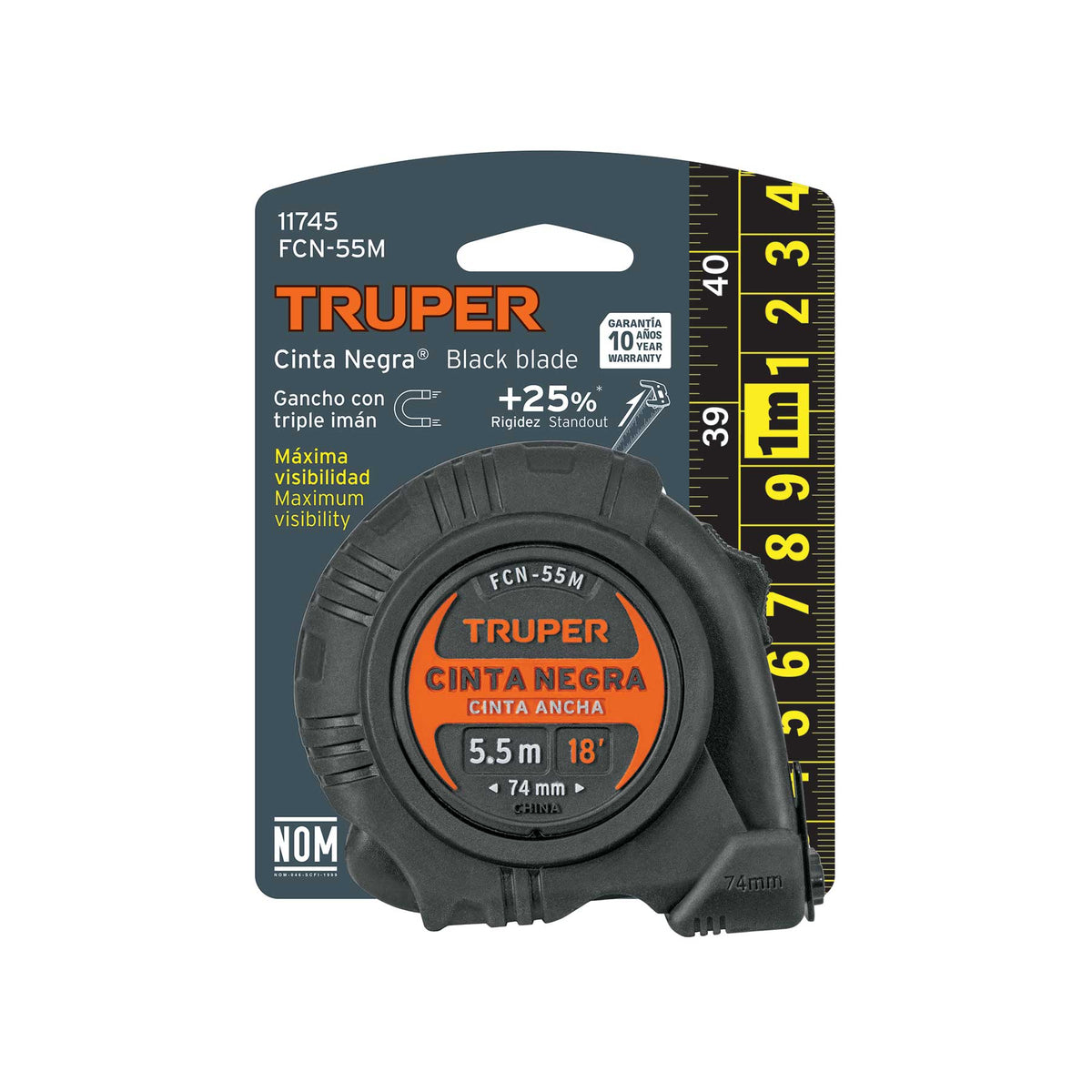 Flexómetro contra impactos 5.5 m, Cinta Negra 25 mm · vista 5