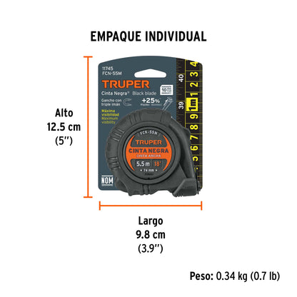 Flexómetro contra impactos 5.5 m, Cinta Negra 25 mm · vista 6