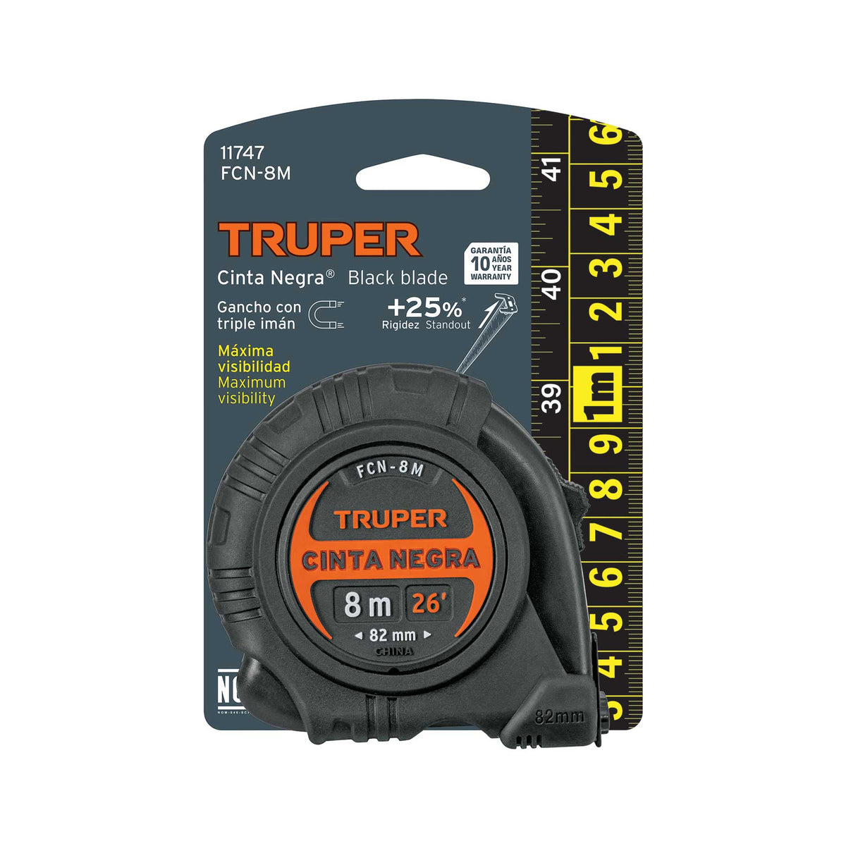 Flexómetro contra impactos 8 m, Cinta Negra 25 mm · vista 5