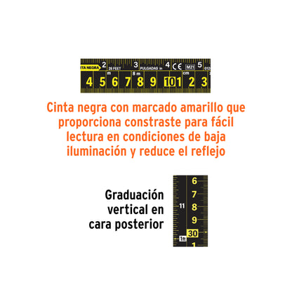 Flexómetro contra impactos 8 m, Cinta Negra 25 mm · vista 4