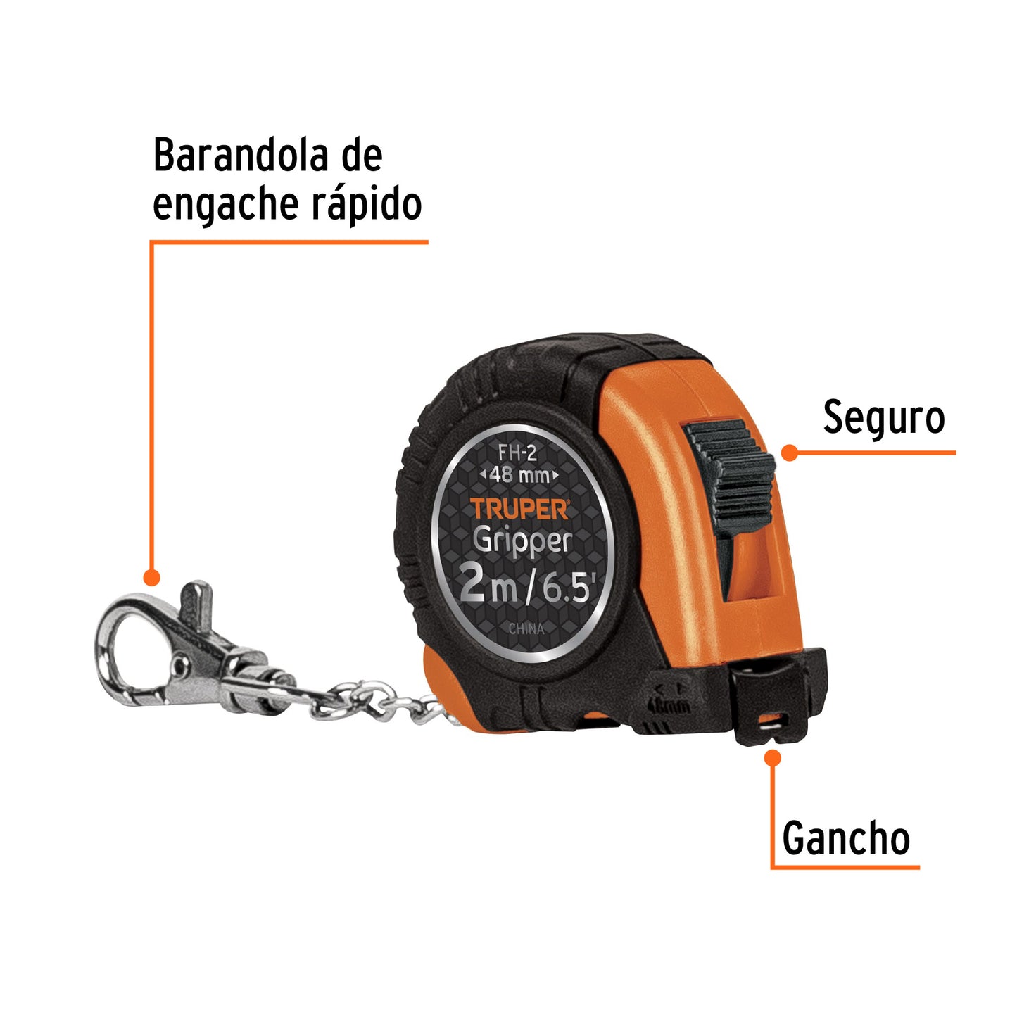 Flexómetro Gripper 2 m Tipo Llavero 13 mm