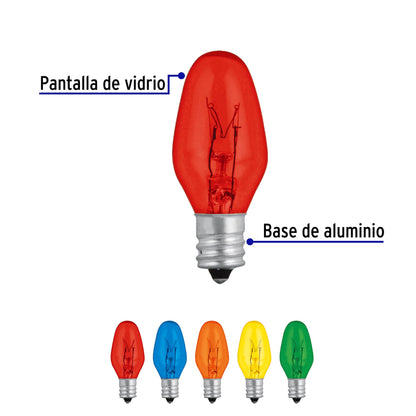 Foco incandescente de colores de 7.5 W con base E12