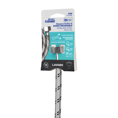 Manguera para lavabo o fregadero de 30 cm con trenzado de acero inoxidable y tuercas metálicas