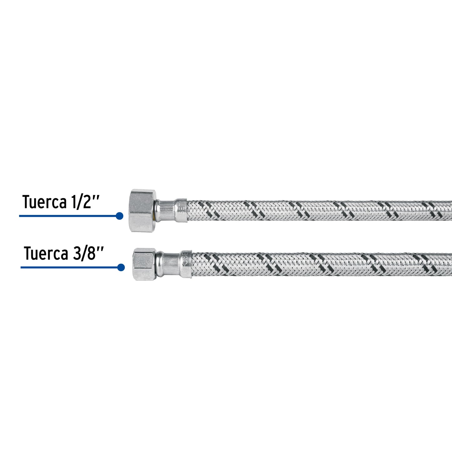 Manguera para lavabo o fregadero de 30 cm con trenzado de acero inoxidable y tuercas metálicas