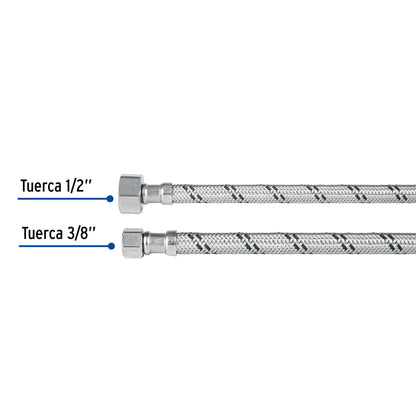 Manguera para lavabo o fregadero de 30 cm con trenzado de acero inoxidable y tuercas metálicas