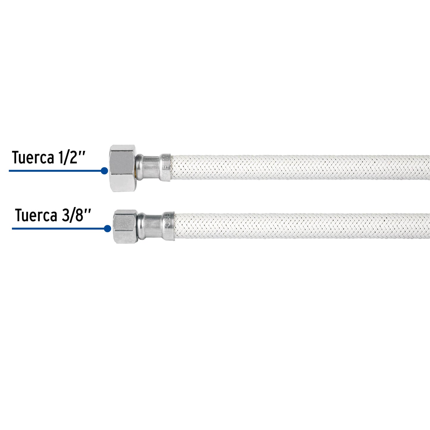 Manguera para lavabo o fregadero de 40 cm con vinilo blanco trenzado y tuercas metálicas