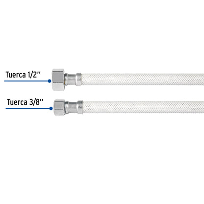 Manguera para lavabo o fregadero de 40 cm con vinilo blanco trenzado y tuercas metálicas