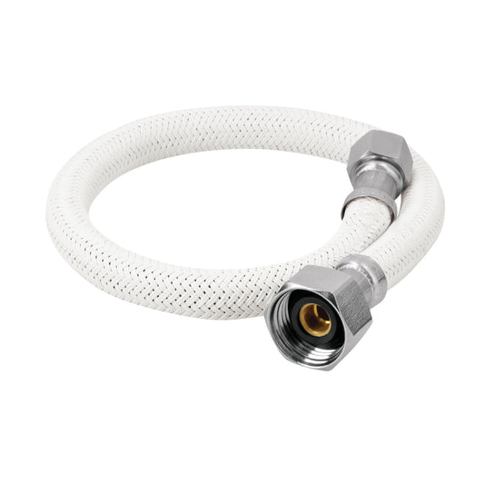 Manguera para lavabo o fregadero de 40 cm con vinilo blanco trenzado y tuercas metálicas