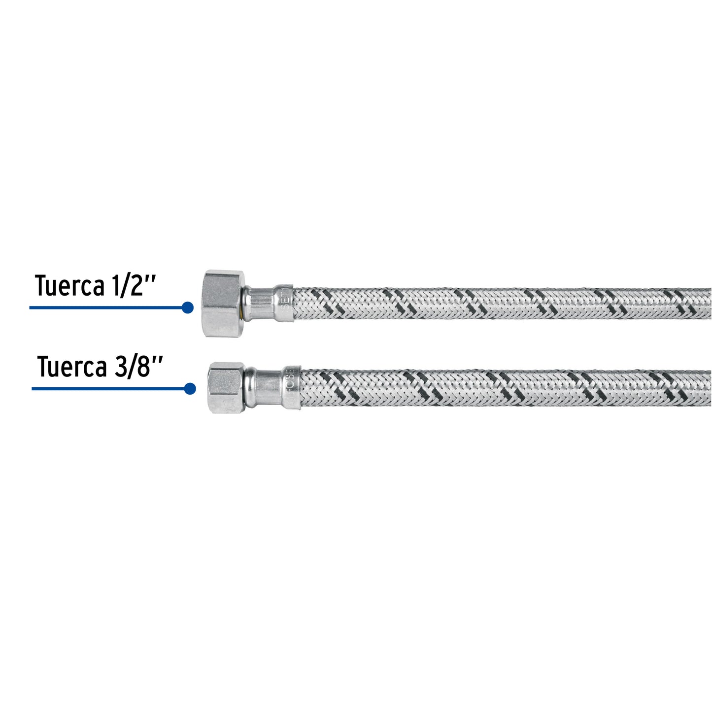 Manguera para lavabo o fregadero de 40 cm con trenzado de acero inoxidable y tuercas metálicas