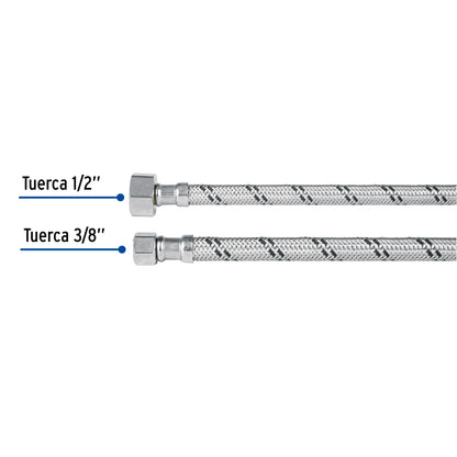 Manguera para lavabo o fregadero de 40 cm con trenzado de acero inoxidable y tuercas metálicas