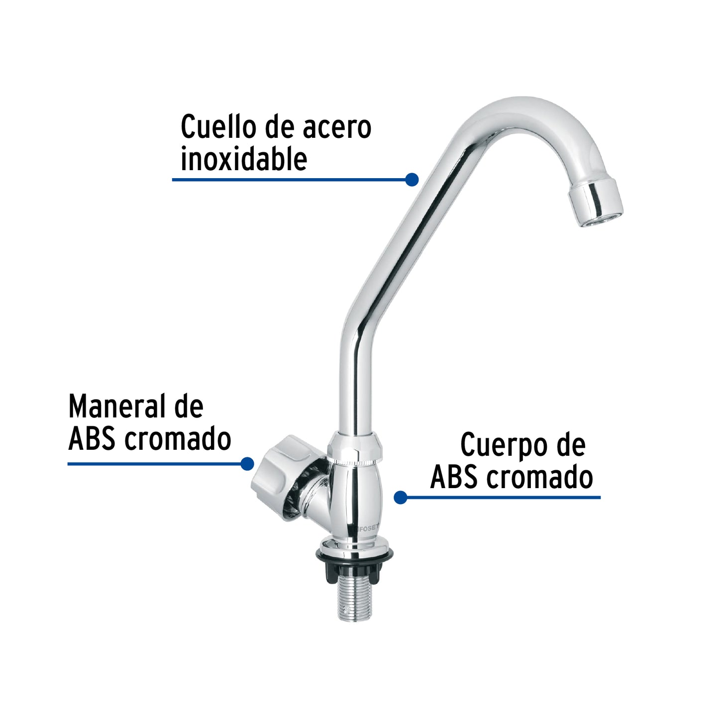Llave individual para fregadero de ABS con cuello corto y maneral hexagonal
