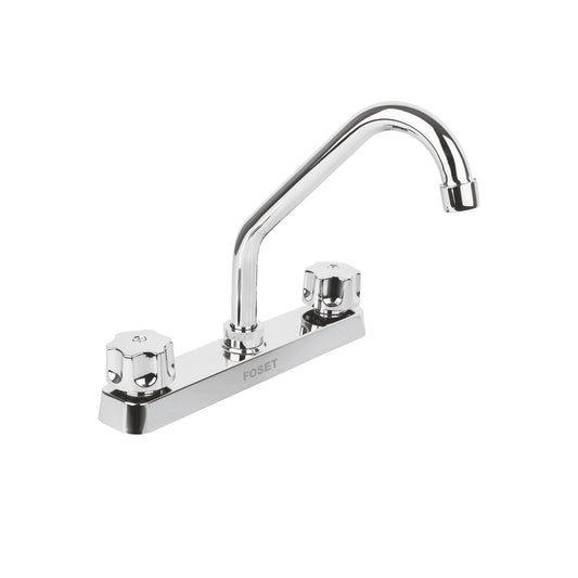 Mezcladora de 8" para fregadero con cuello corto y manerales hexagonales