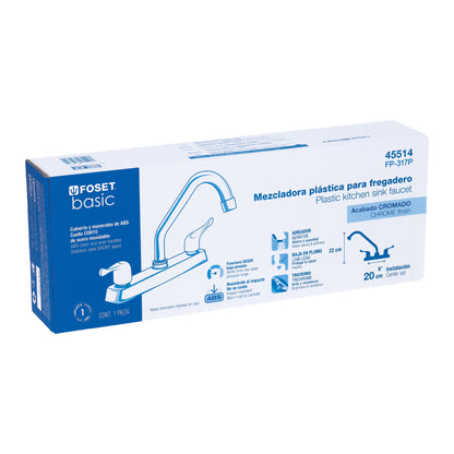 Mezcladora de 8" para fregadero con cuello corto y manerales tipo palanca