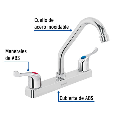 Mezcladora de 8" para fregadero con cuello corto y manerales tipo palanca