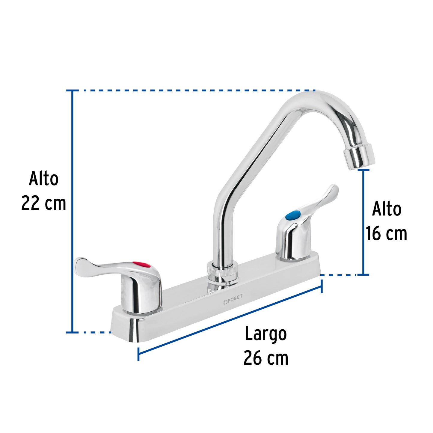 Mezcladora de 8" para fregadero con cuello corto y manerales tipo palanca