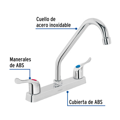 Mezcladora de 8" para fregadero con cuello largo y manerales tipo palanca