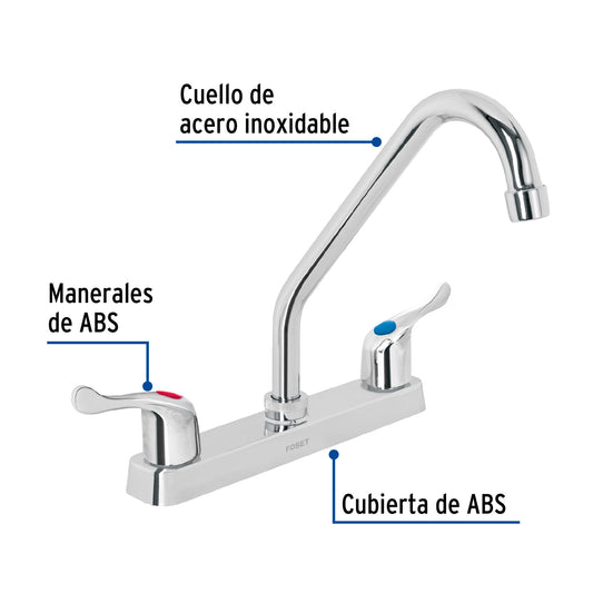 Mezcladora de 8" para fregadero con cuello largo y manerales tipo palanca