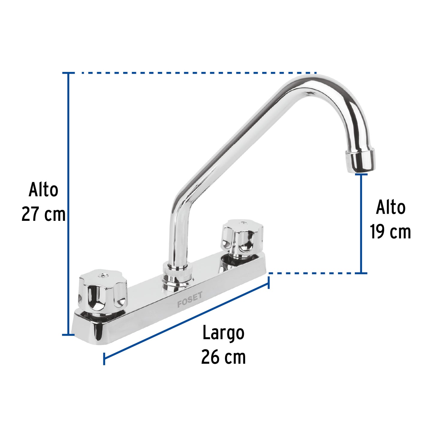 Mezcladora de 8" para fregadero de ABS con cuello largo y manerales hexagonales