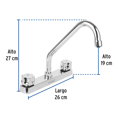 Mezcladora de 8" para fregadero de ABS con cuello largo y manerales hexagonales