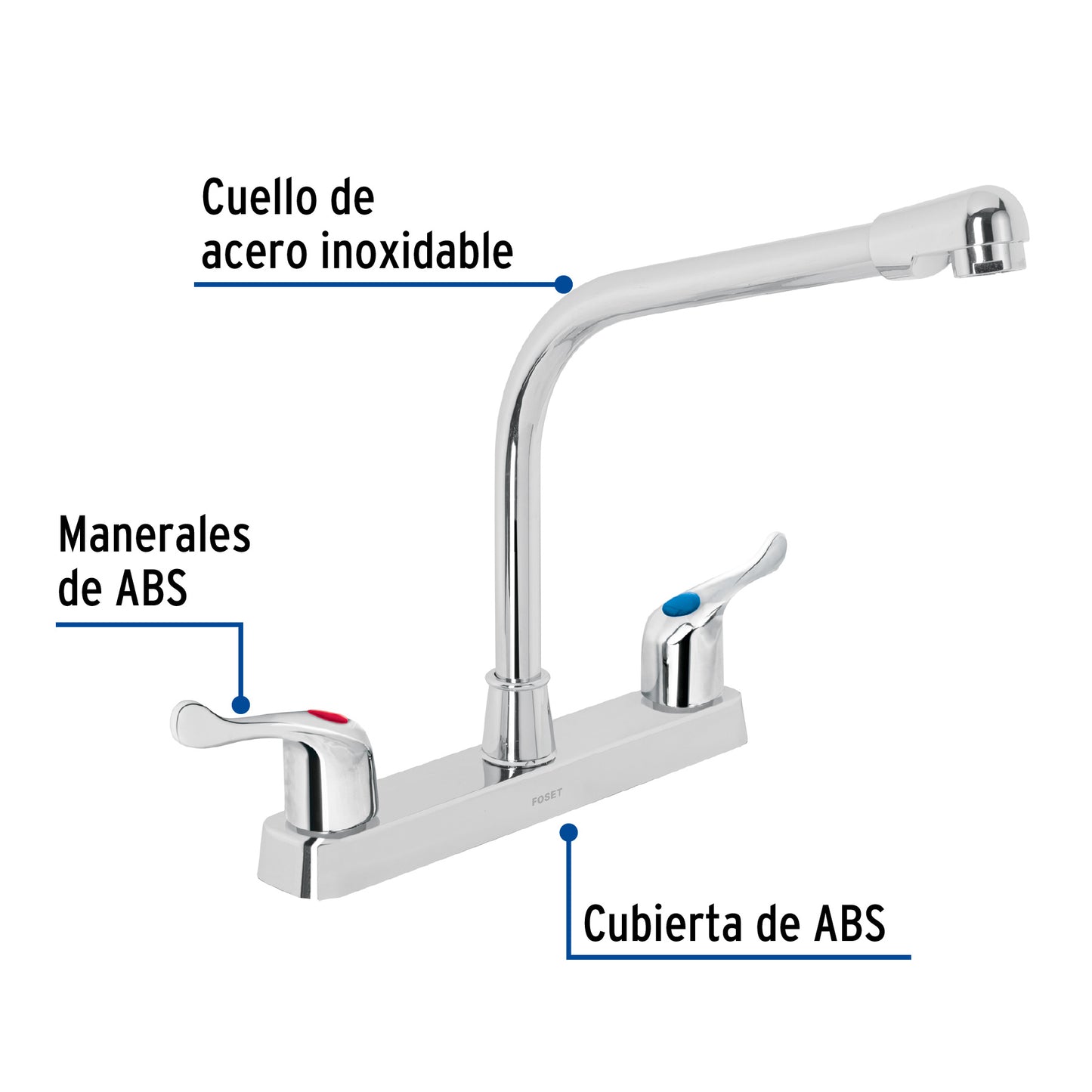 Mezcladora de 8" para fregadero con cuello tipo cobra y manerales palanca