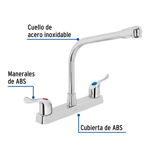 Mezcladora de 8" para fregadero con cuello tipo cobra y manerales palanca