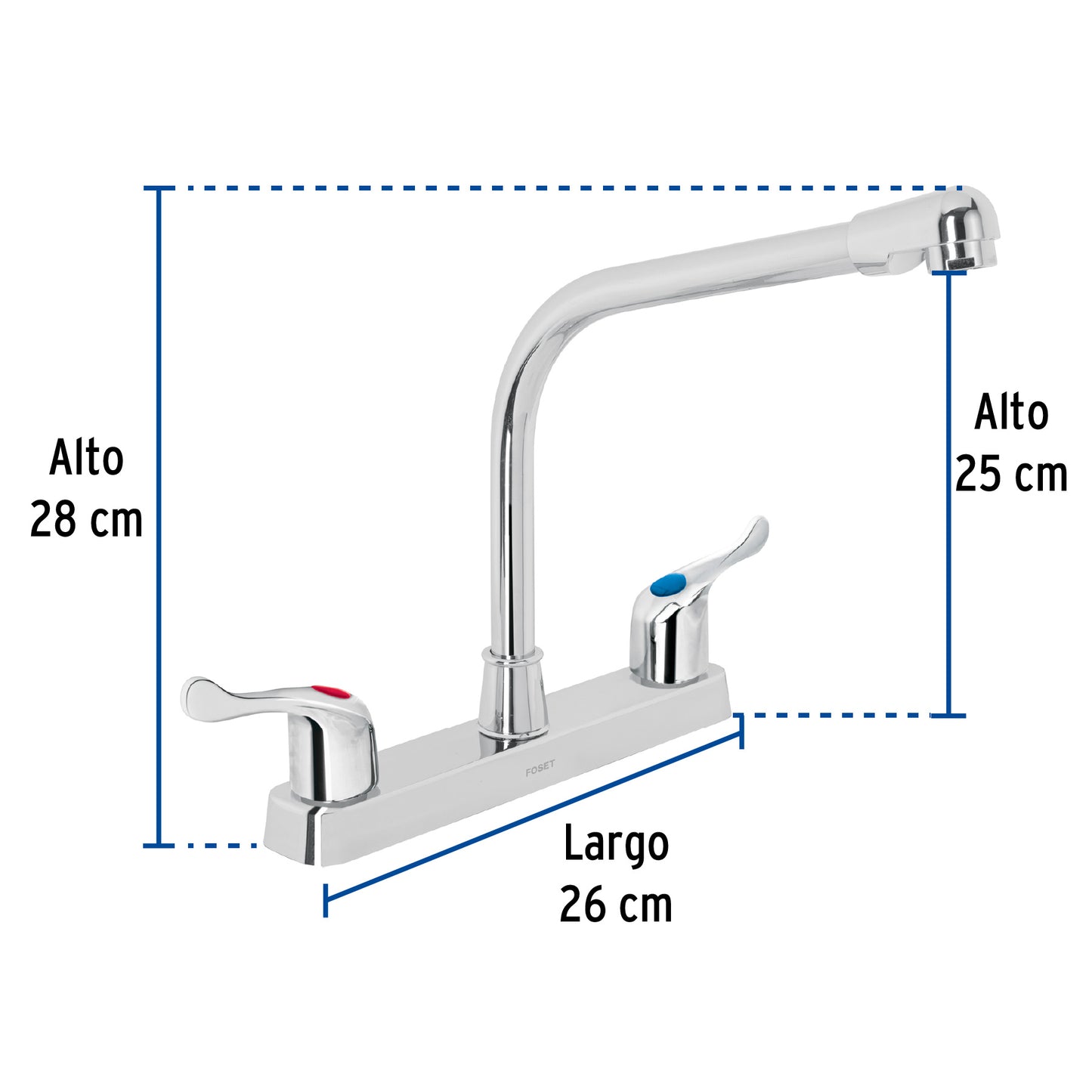 Mezcladora de 8" para fregadero con cuello tipo cobra y manerales palanca