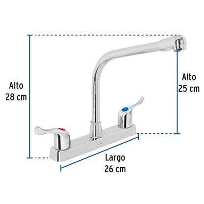 Mezcladora de 8" para fregadero con cuello tipo cobra y manerales palanca