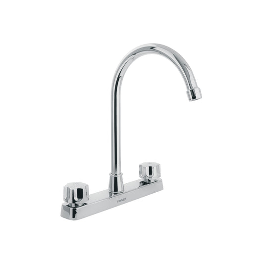 Mezcladora de 8" para fregadero con cuello curvo y manerales hexagonales