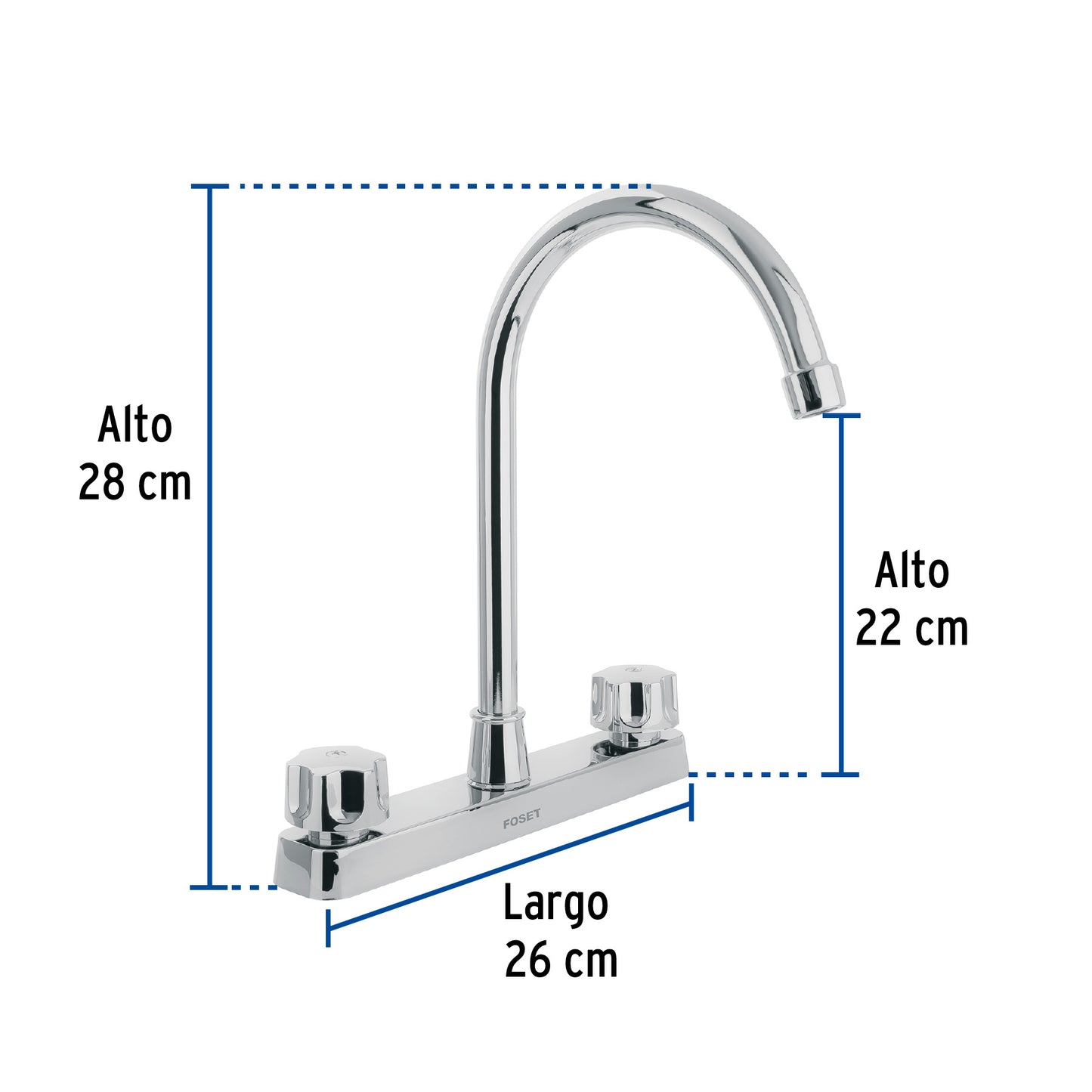 Mezcladora de 8" para fregadero con cuello curvo y manerales hexagonales