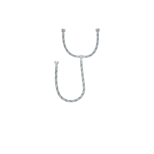 Manguera tipo T para lavabo o fregadero de 55 cm con tuercas de 1/2" y trenzado de acero inoxidable