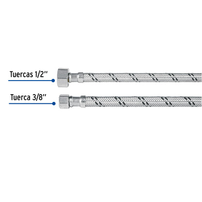 Manguera tipo T para lavabo o fregadero de 55 cm con trenzado de acero inoxidable